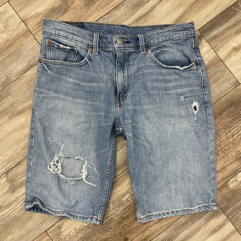 Levis 502 Denim Shorts Jorts 32 Used Mens Distressed